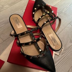 Valentino Rockstud Ballet Flat Mule Black/Gold